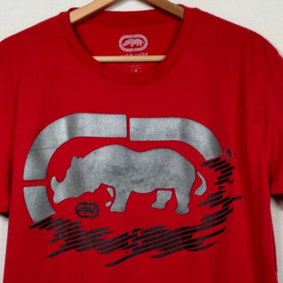 Ecko Unltd Shirt Men Medium Red Short Sleeve Gray Rhino Graphic T Streetwear - Picture 4 of 13